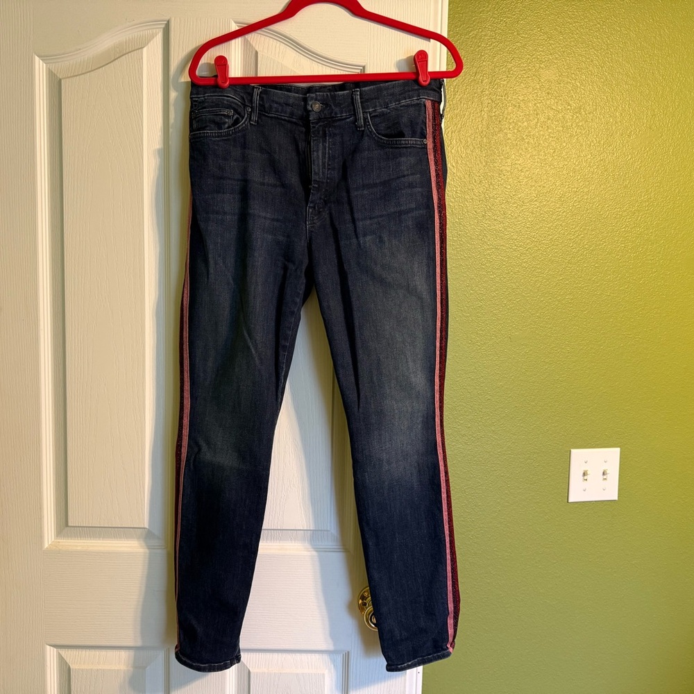MOTHER Dark Blue Skinny Jeans with Stripes